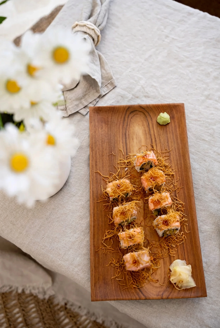 Teakholz Sushi Brett L | Rechteckiges Holz Servierbrett Natur