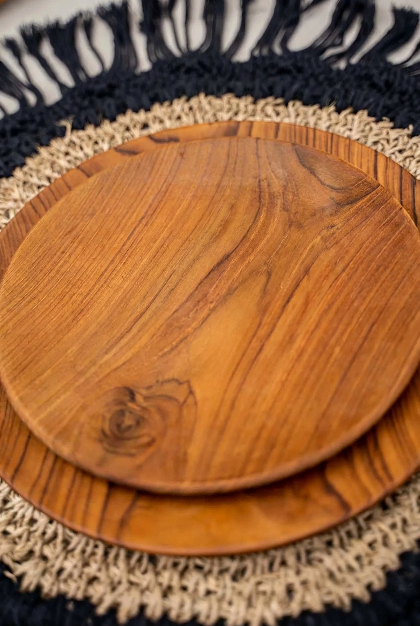 Teakholz Teller 3er-Set Rund | Holz Servierteller Set XS/M/L