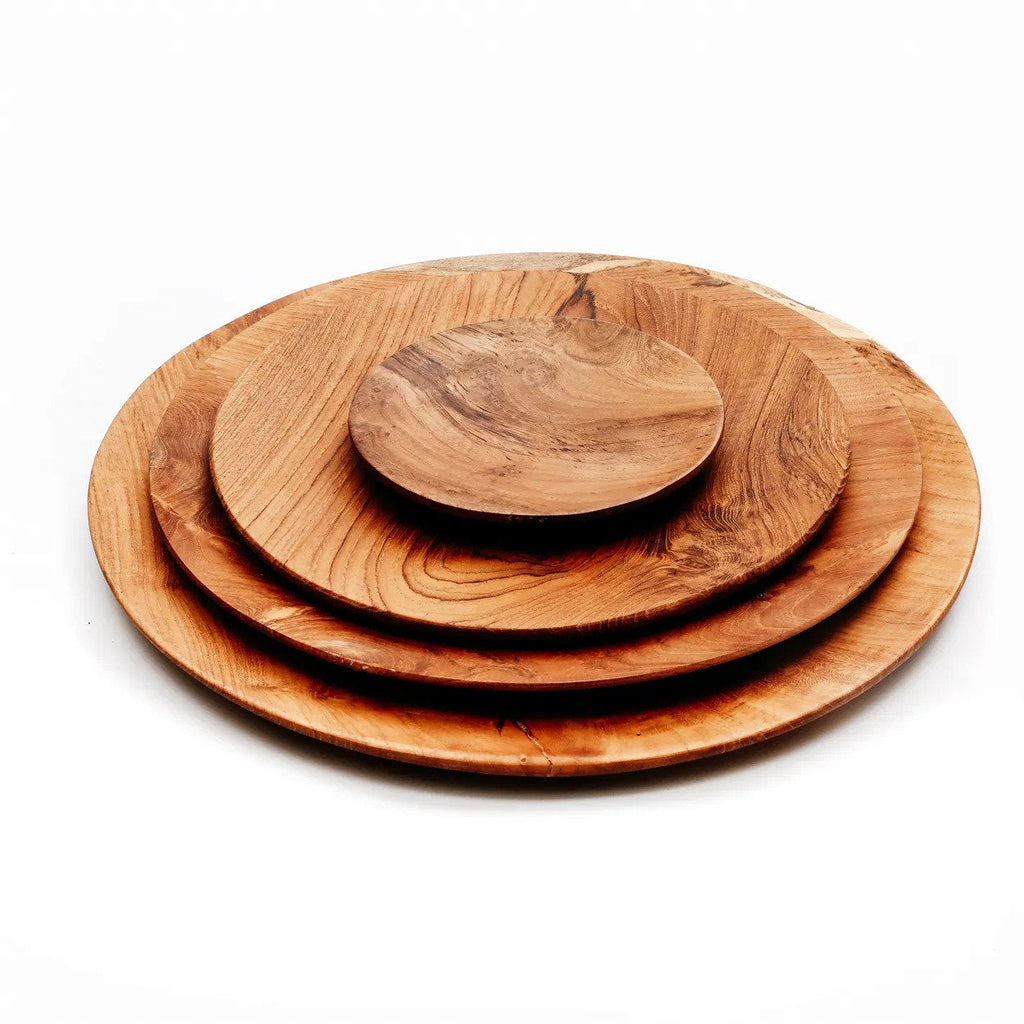 Teakholz Teller 3er-Set Rund | Holz Servierteller Set XS/M/L