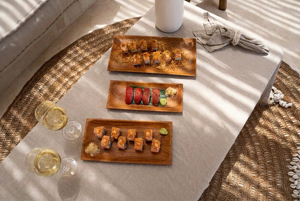 3-Piece Teak Serving Board Set (S/M/L) – Nesting Sushi & Tapas Platter Set