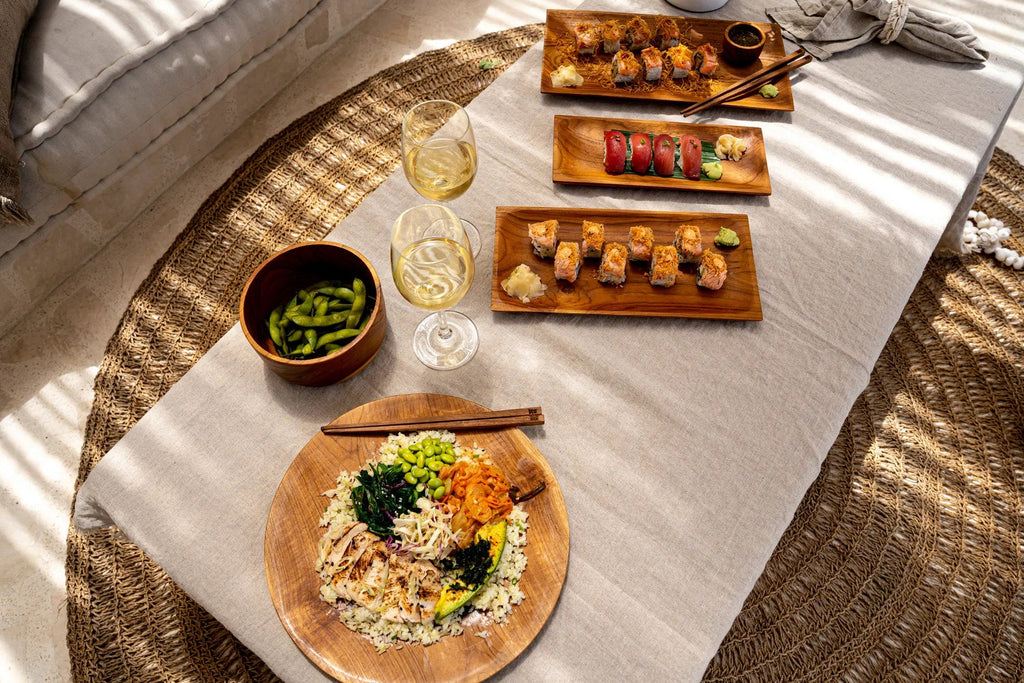 Teakholz Sushi Brett M | Rechteckiges Holz Servierbrett Natur
