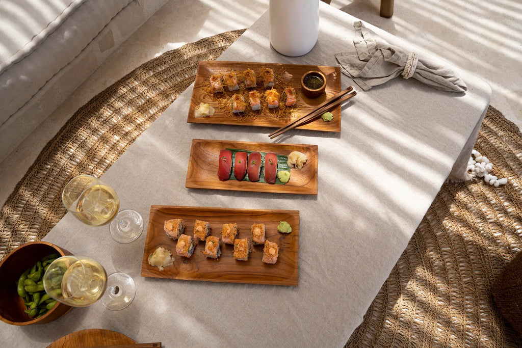 Teakholz Sushi Brett M | Rechteckiges Holz Servierbrett Natur