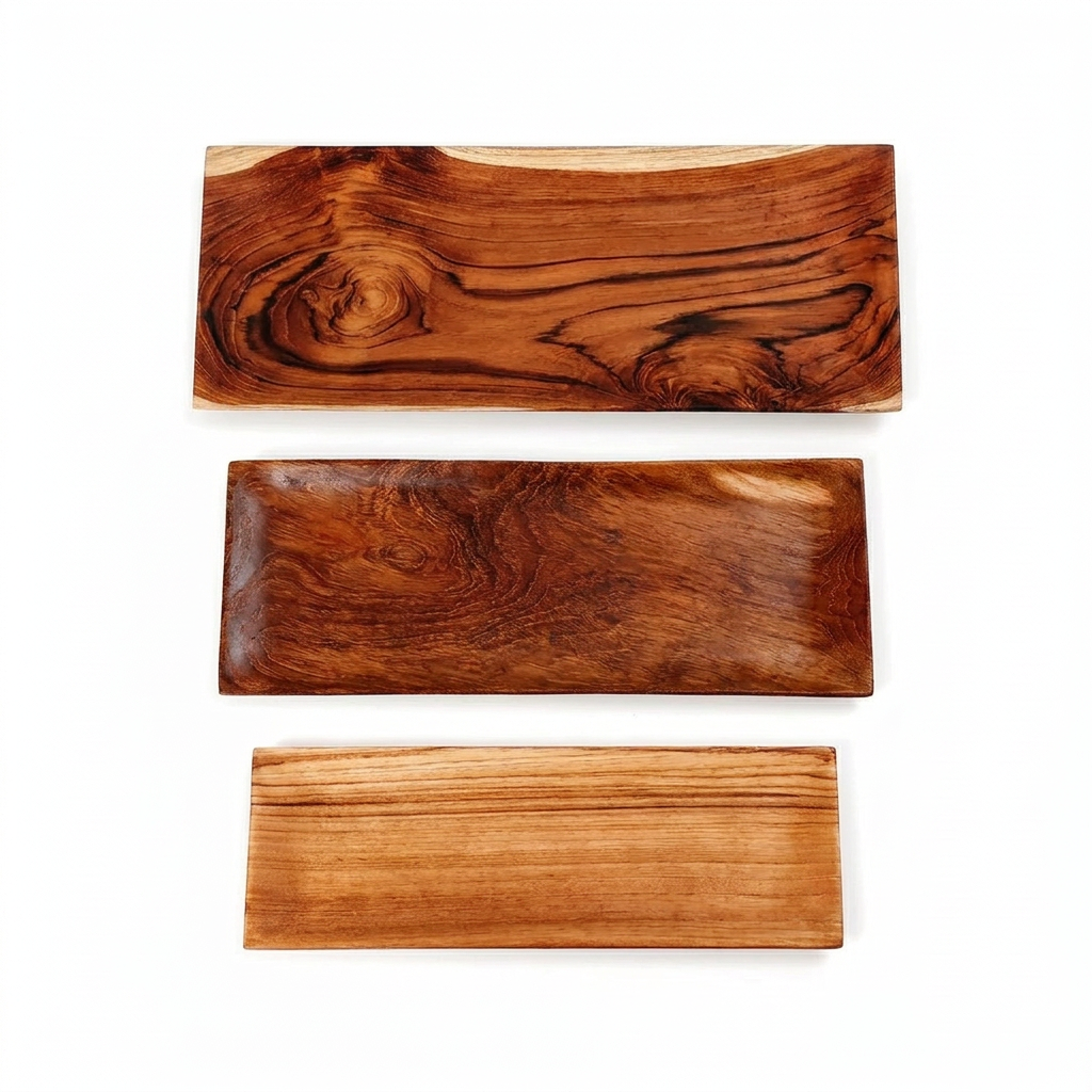 Teakholz Servierbretter 3er-Set | Holz Sushi & Tapas Platten S/M/L