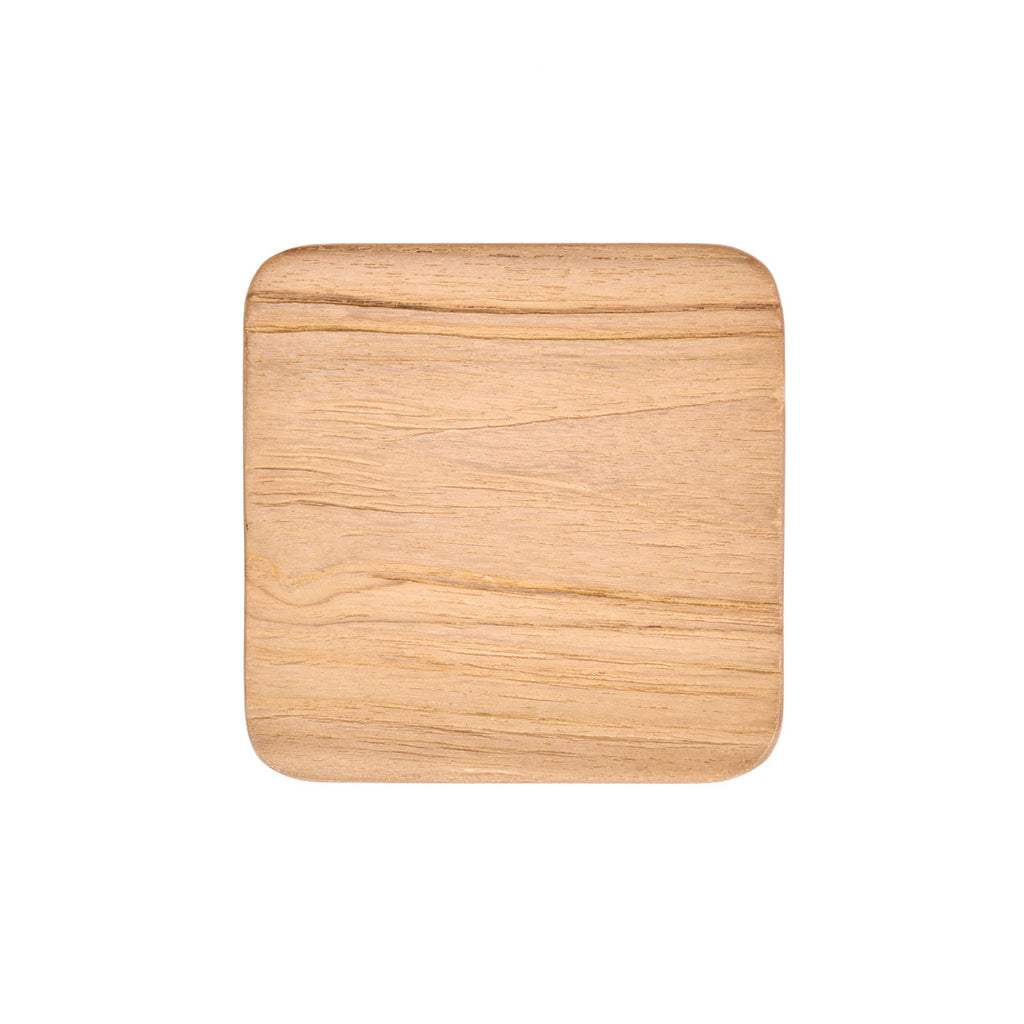 Set of 4 Smooth Mix Coasters – Genuine Teak Wood Coaster Set, Square